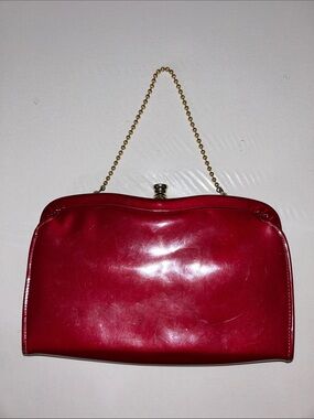 Vintage 1960s Red Patent Frame-Top Chain Shoulder Bag